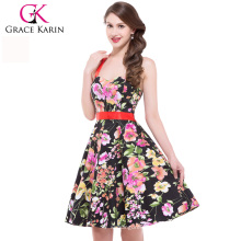 Grace Karin Halter Robe de cocktail vintage à manches courtes à manches courtes Pin-up CL4595-9 #